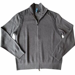 Banana Republic Gray Front Zip Sweater Wool Flannel Trim, size XL